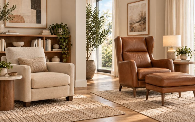 So sánh armchair ngồi thẳng và armchair lưng cao cho góc đọc sách