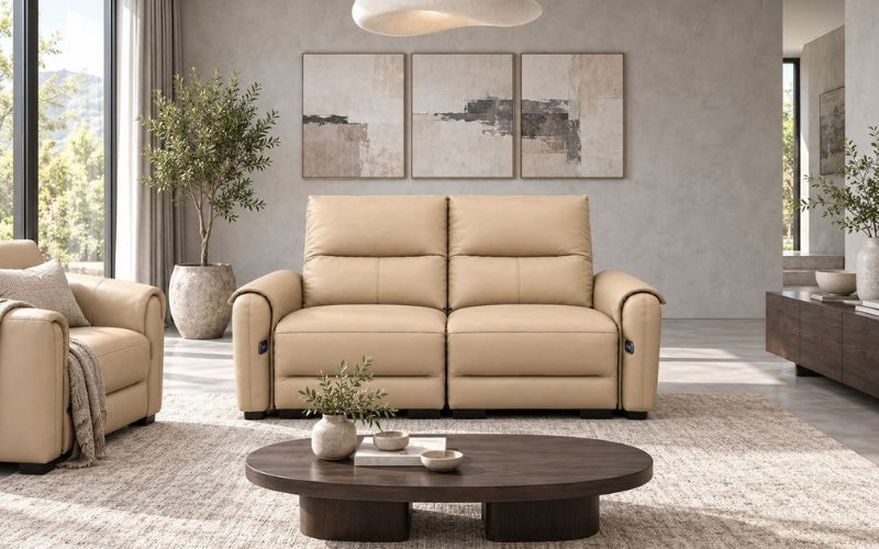 Sofa Luna trong phòng khách: chọn cấu hình theo không gian và cách sử dụng. Sofa Luna hai chỗ màu be trong phòng khách sáng
