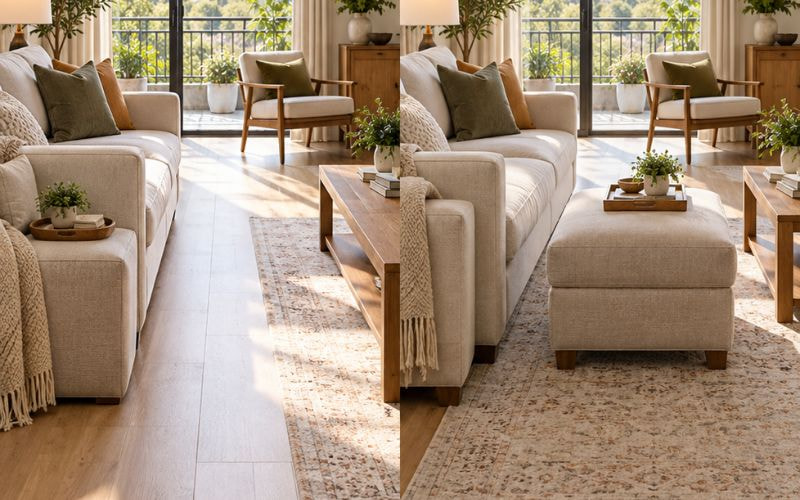 Lỗi bố trí đôn sofa chắn lối đi trong phòng khách
