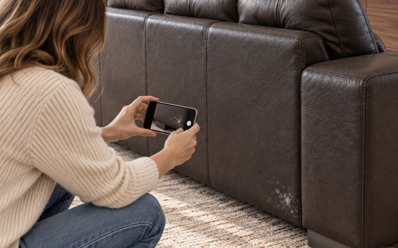 Chụp ảnh hiện trạng sofa da bị ẩm mốc trước khi vệ sinh