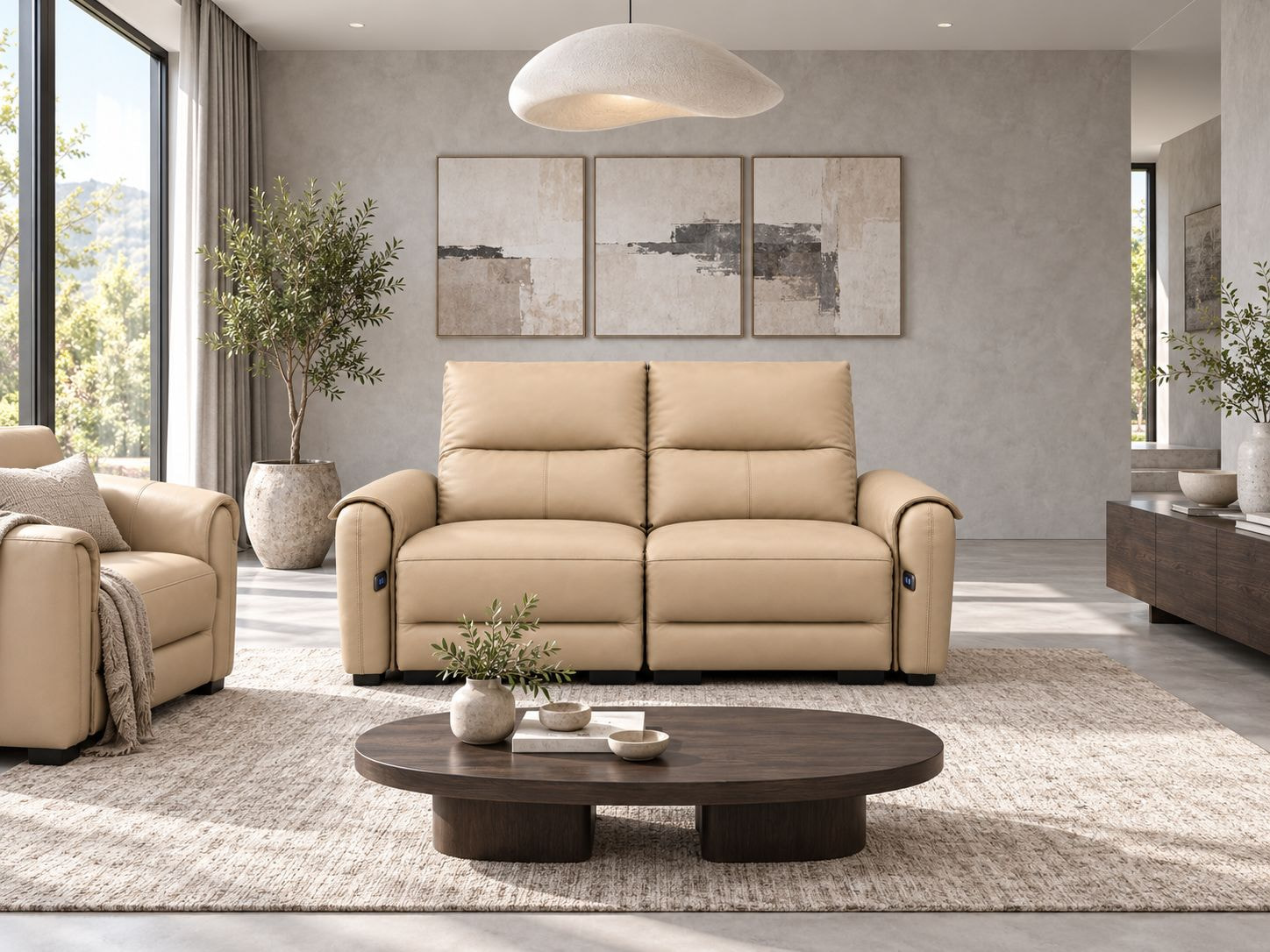 Sofa Luna trong phòng khách: chọn cấu hình theo không gian và cách sử dụng. Sofa Luna hai chỗ màu be trong phòng khách sáng