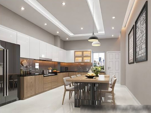Thiết kế nội thất phòng bếp hiện đại năm 2024 tập trung vào sự tiện nghi và tiết kiệm không gian. Các thiết bị đa chức năng giúp người dùng tiết kiệm thời gian và năng lượng. Nội thất phòng bếp được thiết kế tinh tế với đường nét cứng cáp và thẩm mỹ cao, tạo nên không gian phòng bếp hiện đại và đẳng cấp.